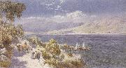 Charles rowbotham Lake como with Bellagio in the Distance (mk37) oil on canvas